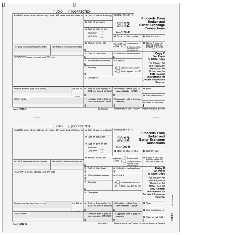 Payer Copy C Of Form 1099-B, Proceeds From Broker And Barter Exchange ...