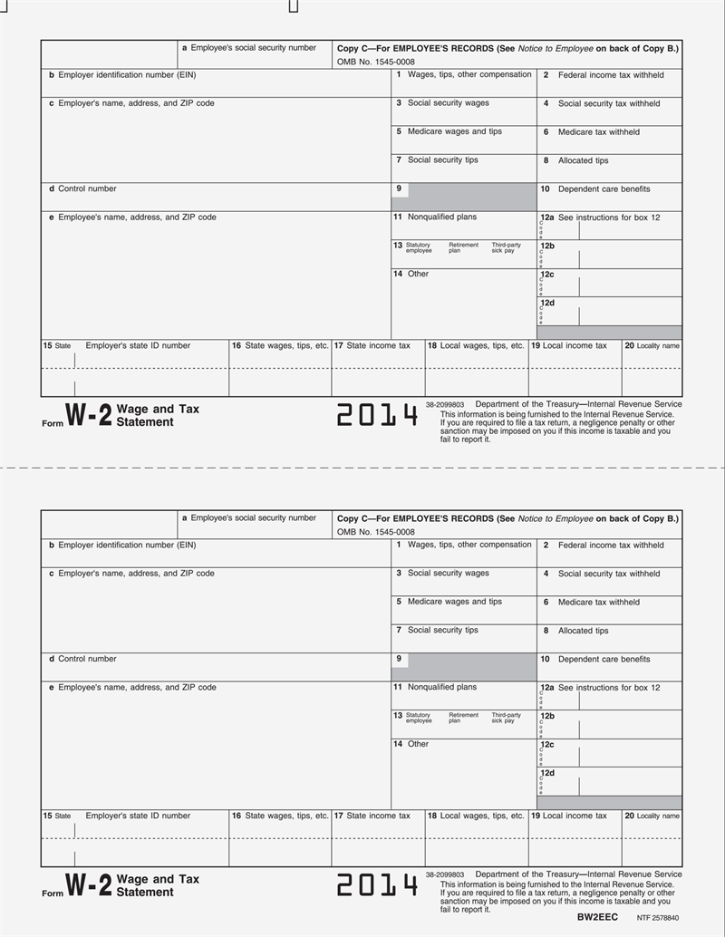 Employee Copy C of Form W2 for Employee's Records